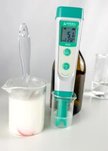 Creating a Barrier-Repair Formula My 8-Week Experiment pH meter confirming 5.1 reading of barrier-repair cream formulation.
